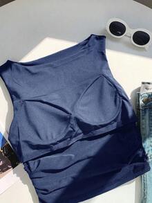 Camiseta de tirantes de algodón puro blanco, primavera/verano - azul real - Ver 6