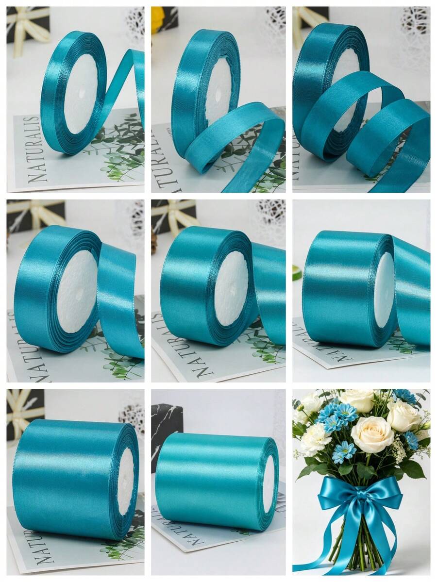1 Roll Peacock Blue Double-Sided Satin Ribbon, Peacock Blue, Teal, Turquoise Blue, Emerald Teal, Peacock Teal, Dark Cyan, Blue‑Green,Width 1cm/1.5cm/2c/2.5cm/3cm/4cm/5cm/7.5cm/10cm, Length 22m, High Gloss Peacock Blue Satin Ribbon, Floral Packaging Ribbon, Suitabl Gifts, Gift Wrapping, Clothing - Peacock Blue High-gloss Satin Ribbon - View 1