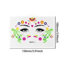 4pcs Neon Floral Temporary Tattoos, Glow-In-The-Dark Body Art Stickers, Suitable For Night Parties, Music Festivals, Cheek & Brow Art In Spring/Summer - Multicolor - View 8