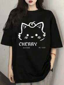 [Especial para Japón y Corea] Camiseta de manga corta de algodón puro para mujer - Negro - Ver 1