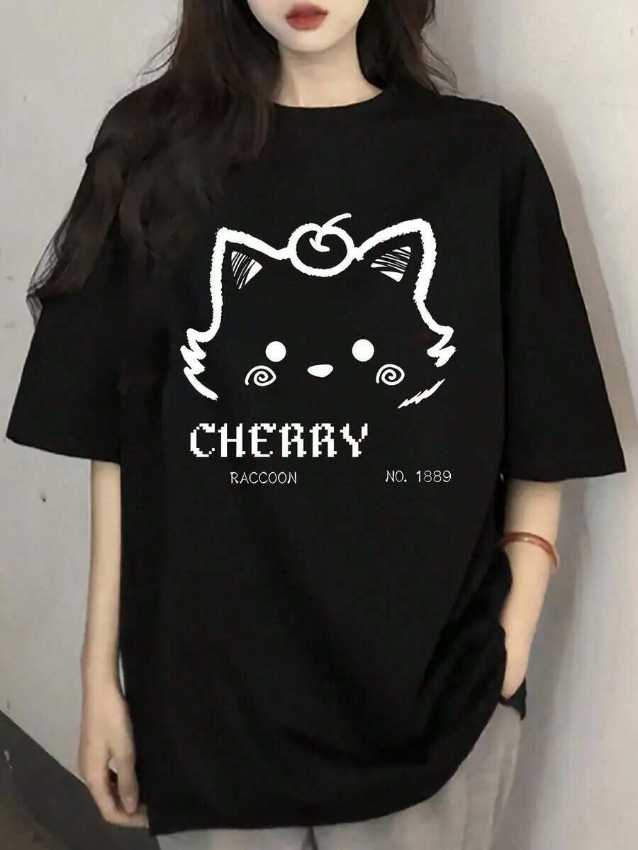 [Especial para Japón y Corea] Camiseta de manga corta de algodón puro para mujer - Negro - Ver 1