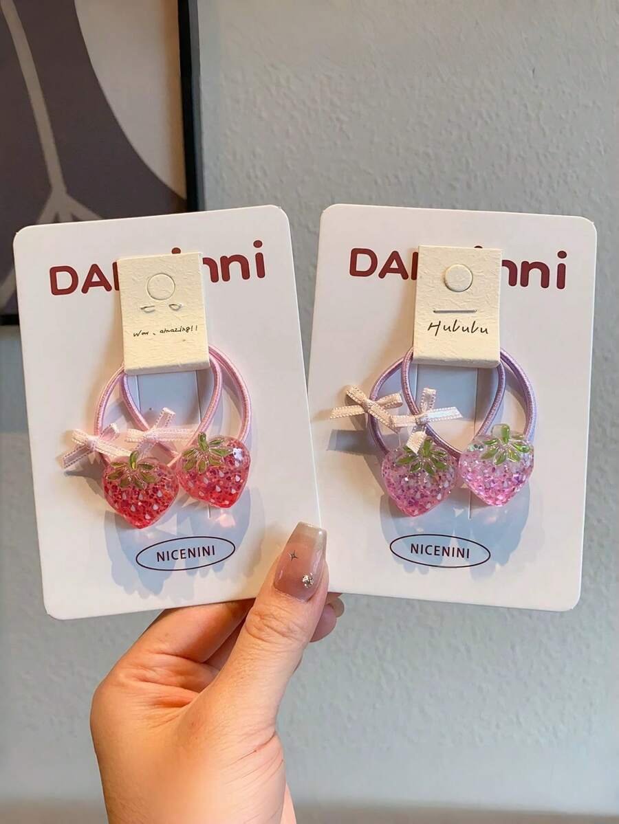 2个复古丝绒蝴蝶结樱桃发夹,可爱侧刘海夹,适合女孩 - 彩色 - 查看 1