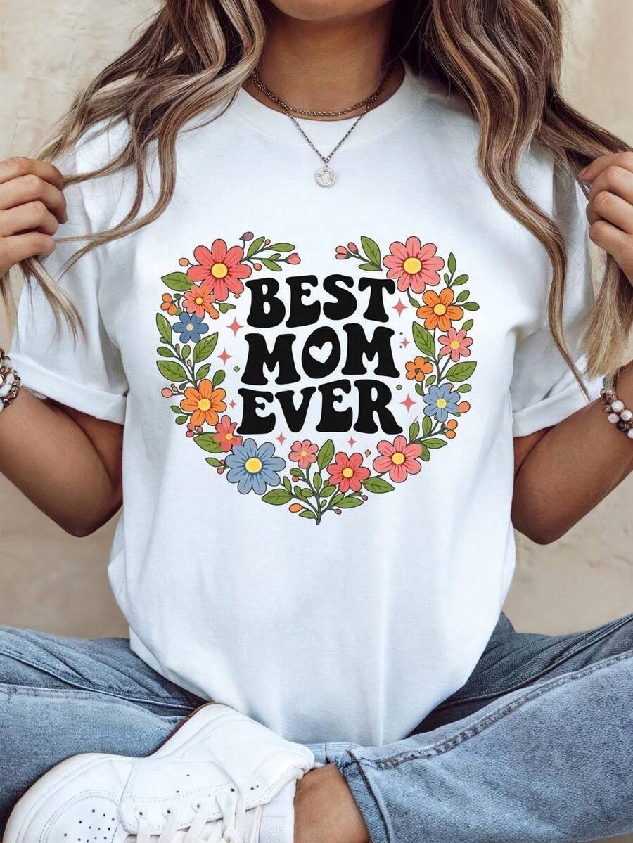 Camiseta "La mejor mamá del mundo" para el Día de la Madre, Camiseta para mamá, Camiseta de flores silvestres para mamá, Regalo para el Día de la Madre, Camisetas florales para mujeres, Regalo floral para mamás primerizas. Camiseta unisex de algodón puro de 220 g, peso ideal para todas las estaciones, adecuada tanto para hombres como para mujeres. Tejido duradero de alta calidad, suave al tacto y de larga duración. Parte superior transpirable. Adecuada para la primavera y el verano de las mujeres, vacaciones, Día de la Madre, Día de la Independencia. - Blanco - Ver 1