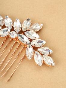 1pc Women's Crystal Glass Decorative Hair Comb, Bridal Wedding Party Accessory - Gold - View 2