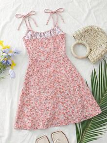 Vestido mini con tirantes de espagueti y estampado floral ditsy con lazo - Multicolor - Ver 2