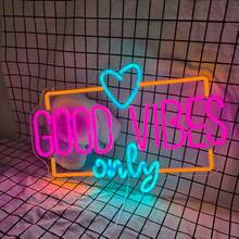 1个“Good Vibes Only”霓虹灯，卧室/宿舍氛围灯，USB供电 - 玫紅,冰藍,黃 - 查看 3