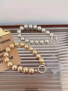 Gold & Silver Round Bead Acrylic Phone Chain Phone Case Decorative Hanging Chain Backpack Charm Ornament - Gold - View 2