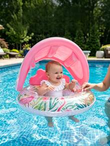 Pink Flamingo Pool Float With Canopy, 3-6 Years Old Children's Inflatable Swim Seat, UV Protection Water Floating Ring, Cute Summer Beach Gear - Multicolor - View 5