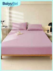 1 pieza Sábana ajustable de color lila claro súper suave, ropa de cama, sábana ajustable ligera, funda de colchón, diseño de bolsillo profundo de hasta 30 cm, suave y transpirable, apta para camas individuales, dobles, queen y king, para todas las estaciones, decoración de habitación, lavable a máquina - Púrpura malva - Ver 2