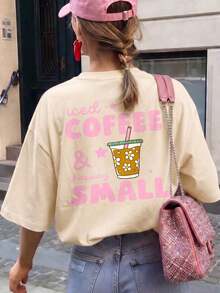 Camiseta de manga corta casual para mujer con estampado de café con hielo, estilo dulce de niña con cuello redondo con estampado doble delantero y trasero, ropa de calle para uso diario en verano - Multicolor - Ver 7