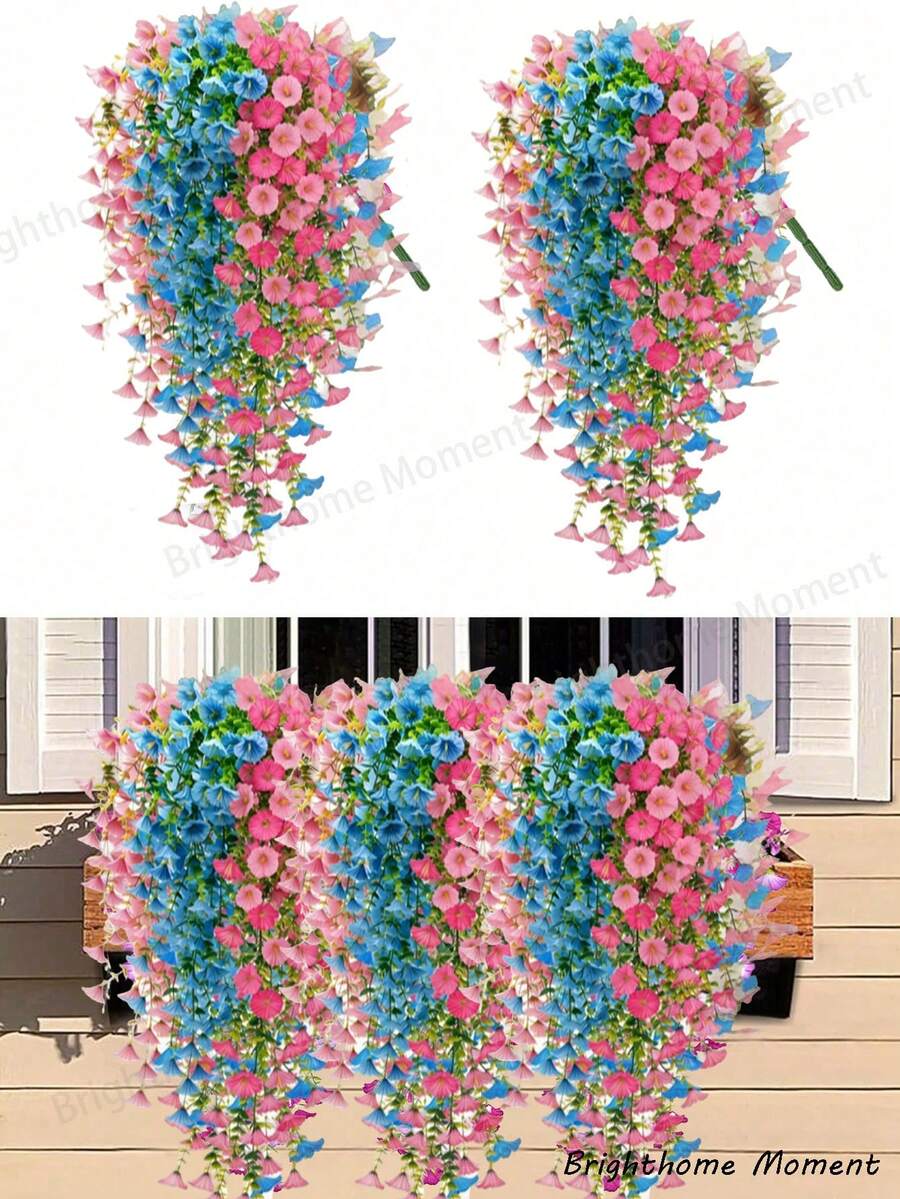 2件套人造蓝粉色尤加利花环，户外悬挂式花卉装饰，抗紫外线绿植，适用于周年纪念、毕业典礼、婚礼、派对、家居、办公室、门廊、花园、墙面装饰，春夏季节皆宜，人造花卉装饰，适合作为母亲节礼物、毕业礼物、墙面装饰、乔迁新居礼物、教师节礼物、门廊装饰。