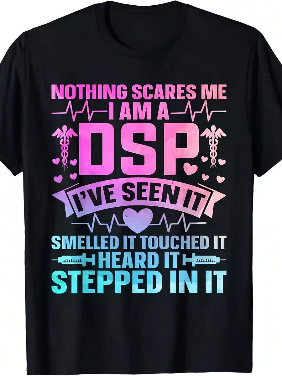 Camiseta de Enfermera DSP para el Día de Agradecimiento al Personal de Soporte Directo DSP. Mismo estilo para hombres y mujeres. Camiseta estampada de manga corta de verano 2025, 100% algodón, 220G. - Negro - Ver 1