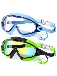 1/2pcs Kids Swimming Goggles With Earplugs, Large Frame Anti-Fog/Wide Vision Swimming Goggles For Boys And Girls Ages 4-12, First Day Of School - Multicolor - View 8