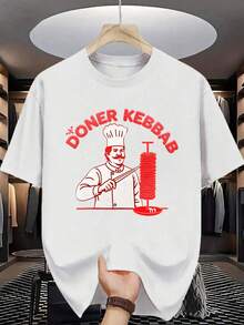 Women's T-Shirts, Summer Tops, Men's Casual Doner Kebbab Chef Graphic T-Shirt, Summer Clothing, Food Lover Gift, Cotton T-Shirt, Women - 白色 - 查看 2