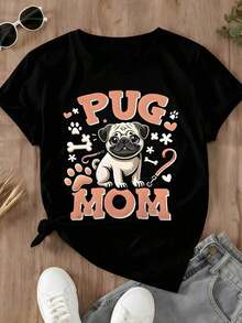 Camiseta para Mamá de Pug, Regalo para Amantes de Perros Pug, para Mujeres Dueñas de Mascotas, Camiseta con Estampado de Cachorro - Negro - Ver 2