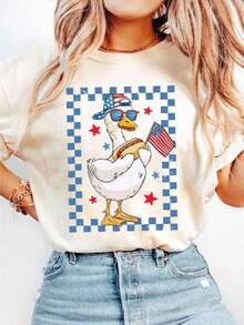Patriotic Goose T-Shirt, Memorial Day T-Shirt, Funny Goose T-Shirt, American Flag T-Shirt, American Independence Day Gift, Red, White, And Blue - 白色 - 查看 6