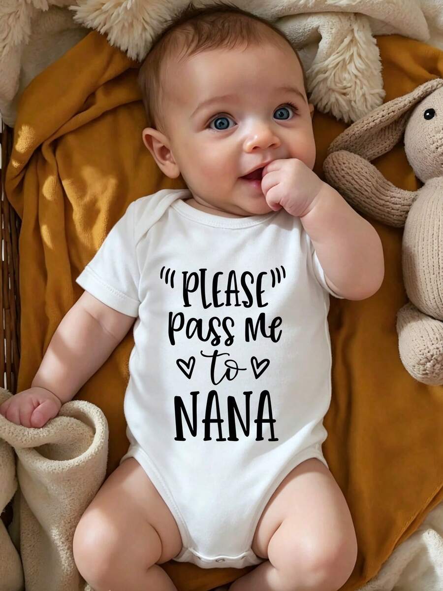 Body de manga corta para bebé con gráfico con el eslogan "Baby", apto para niños y niñas bebés - Blanco - Ver 1