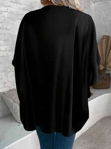 Chaqueta casual de mujer con mangas tipo murciélago - Negro - Ver 3