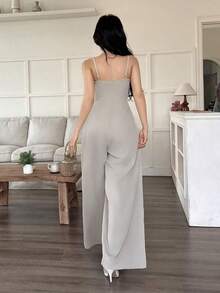 de pierna ancha holgado con pliegues plegados de unicolor para uso casual y diario de verano para mujeres - Albaricoque - Ver 2