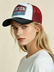 1pc Women's American 1865 Letter 3D Embroidery Streetwear Fashion Oversized Brimmed Baseball Cap, Breathable Mesh Trucker Hat, Suitable For Spring, Summer, Autumn Outdoor Sports, Campus, Couples - A - View 6