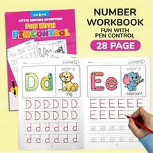 beartale 28頁幼兒練習本套裝，包含2個主題：字母與數字，筆觸控制訓練本，早期學習教育，可重複使用魔力書法寫字貼，教學輔助工具，兒童早期教育玩具，蒙特梭利玩具，學習用品，教室玩具，兒童遊戲，學生，文具，小學用品，男孩，女孩，暑假禮物，兒童生日禮物，開學禮物 - 彩色 - 查看 10