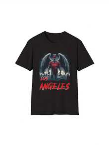 Camiseta de manga corta transpirable para hombre con diseño de los LA Angels Horror Mashup - Ropa de fan atrevida con personajes icónicos de películas y la inscripción de Los Ángeles, tela ligera y transpirable, camiseta casual de cuello redondo para hombre y mujer, estilo casual de verano para todas las estaciones. Una camiseta de manga corta adecuada para el hogar, el uso diario, fiestas y viajes, perfecta como regalo para amigos o familiares. - Negro - Ver 5