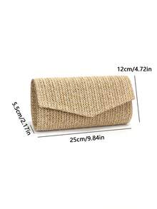 Tas Clutch Amplop Anyaman Mengkilap, Tas Malam Modis Elegan, Cocok untuk Pantai, Pesta, Pernikahan, dan Acara Lainnya - Emas - View 2