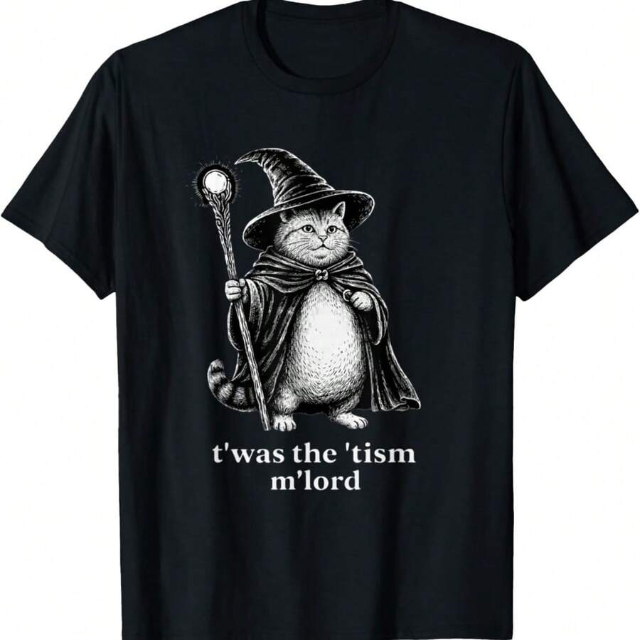 TWAS The Tism M Lord Funny Wizard Fat Cat T-Shirt - Black - View 1