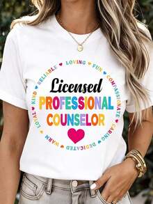 Camia de Consejero Profesional Autorizado, Blanca con Texto Colorido y Diseño de Corazón para Profesionales de la Salud Mental y Trabajadores de Terapia, Transpirable y Cómoda - Blanco - Ver 7