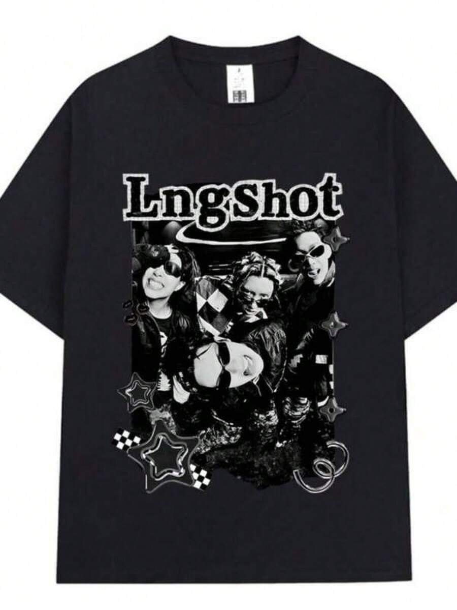 blusas para muje Korean Kpops Hip Hop Group Lngshot T-shirt Men Women Clothing Fashion Oversized T-shirt Cotton Casual Short Sleeve Tops Unisex,Comfy Pure Cotton Short Sleeve Top, Casual Loose Silhouette For Young Women Teen Girls, Breathable Material For Campus Street Weekend Vacation Outdoor Leisure Daily All Match Basic OutfitRopa De Mujer Ropa De Mujer De Uso Diario Blusas, Camisas Y Camisetas De Mujer Camisetas De Mujer Ropa Deportiva Basicos Mujer Short Playeras Para Hombre - Negro - Ver 1