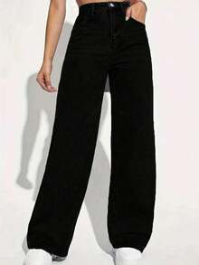 Jeans de pierna recta de color claro para adolescentes - Negro - Ver 3