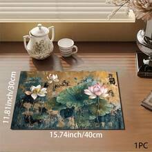 1件复古莲花印花沥水垫/吸水垫/晾干垫，适用于咖啡机、餐具 - 吸水性强的聚酯纤维桌面保护垫，带橡胶防滑垫，可用于厨房台面装饰、家庭酒吧和餐桌 - 彩色 - 查看 6