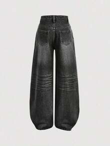 Girlism Pantalones vaqueros anchos y holgados estilo vintage Y2K, pantalones de mezclilla de pierna ancha, ropa de calle Harajuku , estilo retro de los años 2000, para adolescentes, primavera y vuelta al colegio - Negro - Ver 2