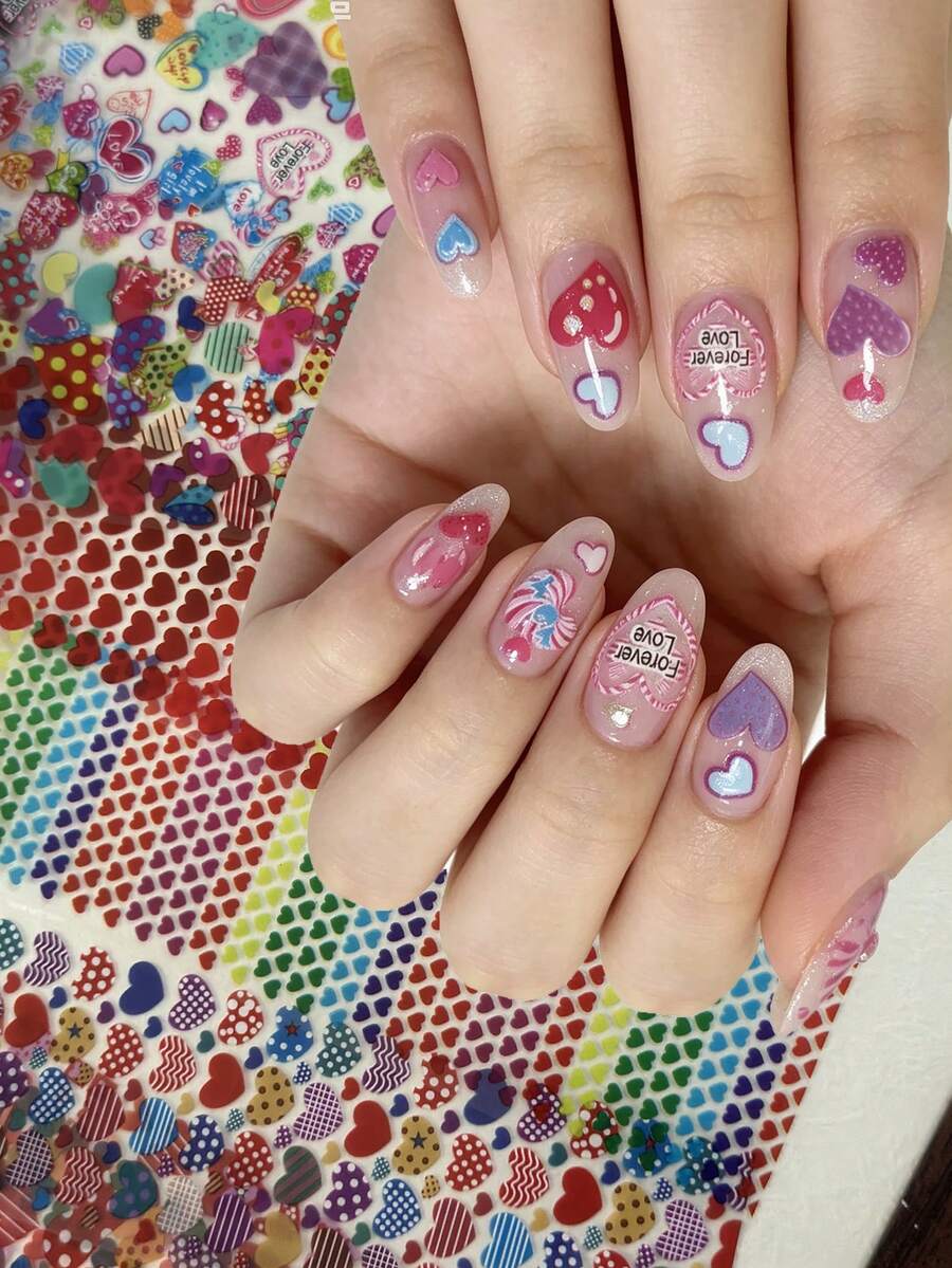 Bộ 10 cuộn giấy dán móng hình trái tim RitaNail, dễ thương cho các dịp lễ, Ngày của Mẹ, Ngày Valentine, Giáng sinh, tiệc sinh nhật, tự làm móng tại nhà và tại salon. - Nhiều màu - Xem 1