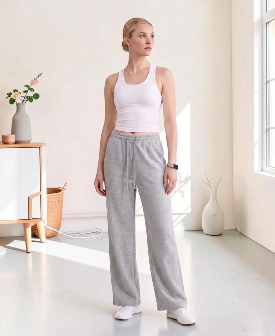 Pantalón Pants Mujer Corte Ancho Baggy Comodo Y versatil Ideal Para Gym, Yoga, pilates O varios Deportes - Gris - Ver 1