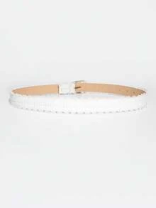 1 pièce Ceinture décorative en dentelle de jean polyvalente pour femmes, convient pour le travail et la plage d'été - Blanc - Boucle carrée - Voir 5