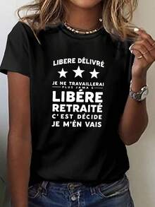 Camiseta de algodón 100% para mujer con temática de jubilación francesa - Camiseta de manga corta y cuello redondo con estampado de eslogan de jubilación y frase en francés, estilo casual para primavera/verano, adecuada para todas las estaciones, lavable a máquina, ideal como regalo de jubilación para personas mayores, adecuada para uso diario informal. - Negro - Ver 6