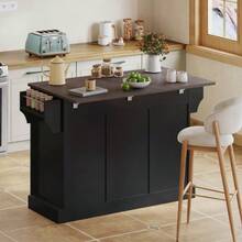 Kitchen Island With Fold-Down Worktop, Kitchen Trolley On Casters, Kitchen Unit With 2 Sliding Doors And 2 Drawers, Barn Style, White, Kitchen Storage Unit, 120 * 45 (70) * 91 Cm - 黑色 - 查看 6