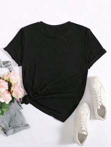 Camiseta informal de cuello redondo para mujer con estampado de perro salchicha con gafas de sol; estilo versátil.Suitable for spring, summer and autumnmaija - Negro - Ver 4