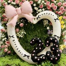 Juego de globos de lámina con forma de corazón de 40 pulgadas de color crema (números del 0 al 9) con lazo de cinta de satén negro y pegatina "Feliz cumpleaños", decoración de globos con lazo rosa, adecuado para fiestas de cumpleaños, eventos al aire libre, aniversarios, fondos de boda - Número con lazo en forma de corazón recortado de color crema - Ver 2
