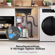 Diese Küchenspüle mit einem Becken (65*45 cm/78*45cm) und Quarzstein-Arbeitsplatte ist einfach zu installieren. Sie verfügt über einen Überlauf mit passendem Überlaufmechanismus. Zwei Armaturenbohrungen sind bereits vorhanden. Das dichte, robuste und form- sowie farbbeständige Material sorgt mit seiner großen Arbeitsfläche und den abgerundeten Ecken für komfortables Waschen, Schneiden und Auftauen. - 78*45 - Übersicht 7
