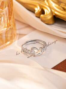 1pc Fashionable Versatile Casual Exquisite Stainless Steel Geometric Heart Design Open Ring For Women, Suitable For Daily Casual Decoration Wear - Multicolor - View 5