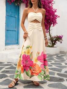 Vestido de gasa con estampado para primavera y verano con cuello de halter para mujeres - Multicolor 3 - Ver 11