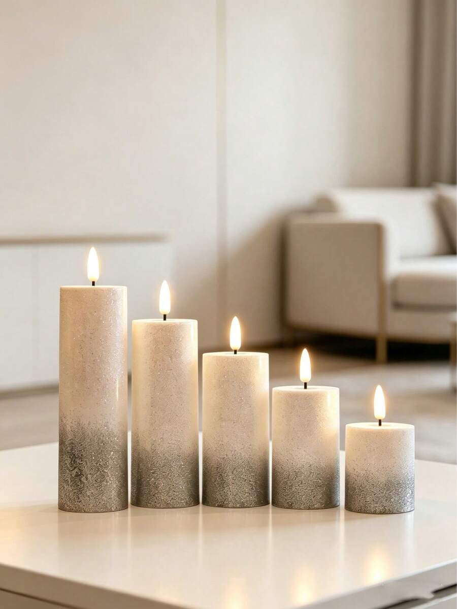 3pcs/5pcs Set Realistic Bullet Shaped LED Electronic Candle Lights, Romantic Atmosphere Desk Decor Night Light, Suitable For Multiple Occasions - Sprinkled With Silver Powder - View 1