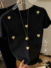 Camiseta de manga corta de moda para primavera y verano de 2026, hecha en México, 180 gramos. Estampado de dibujos animados, modelo de pareja, apta para uso interior o exterior. Cuello redondo, unisex, ideal para oficina y ocio. Paquete de una pieza. - Negro - Ver 7