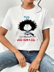 The Print Features A Female Face With Lips And A Heart-Shaped Bra, Accompanied By The Humorous Phrase "What Time Is It?", Conveying A Fun And Flirty Touch Ideal For Women With A Cheerful Attitude. This Women's T-Shirt Is 100% Cotton, Comfortable And Soft, Perfect For Everyday Wear And Casual Occasions. - 白色 - 查看 5