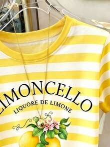 Áo thun nữ tay ngắn cổ tròn in họa tiết sọc vàng chanh LIMONCELLO, trang phục mùa hè cho nữ, phù hợp đi nghỉ mát, đi biển. - trắng - Xem 4