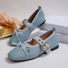 2026 Spring New Women's Blue Bow Tie Buckle Comfortable Versatile Shoes - Blue - View 5
