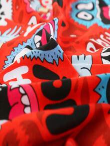 1Pc Red Halloween Novelty Men Boxer Briefs, Spooky Monster Bone Graffiti Print,Soft Smooth Skin-Friendly Fabric,Fun Gift For Boyfriend Halloween Party - Multicolor - View 6