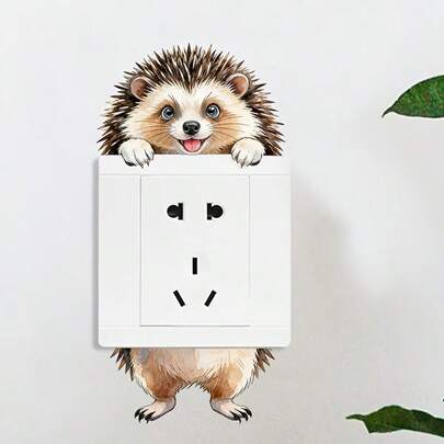 1 pieza Lindo interruptor de pared con pegatinas de erizo de acuarela, pegatinas de animales impermeables y autoadhesivas removibles de PVC, adecuadas para decorar guarderías, dormitorios y habitaciones infantiles.